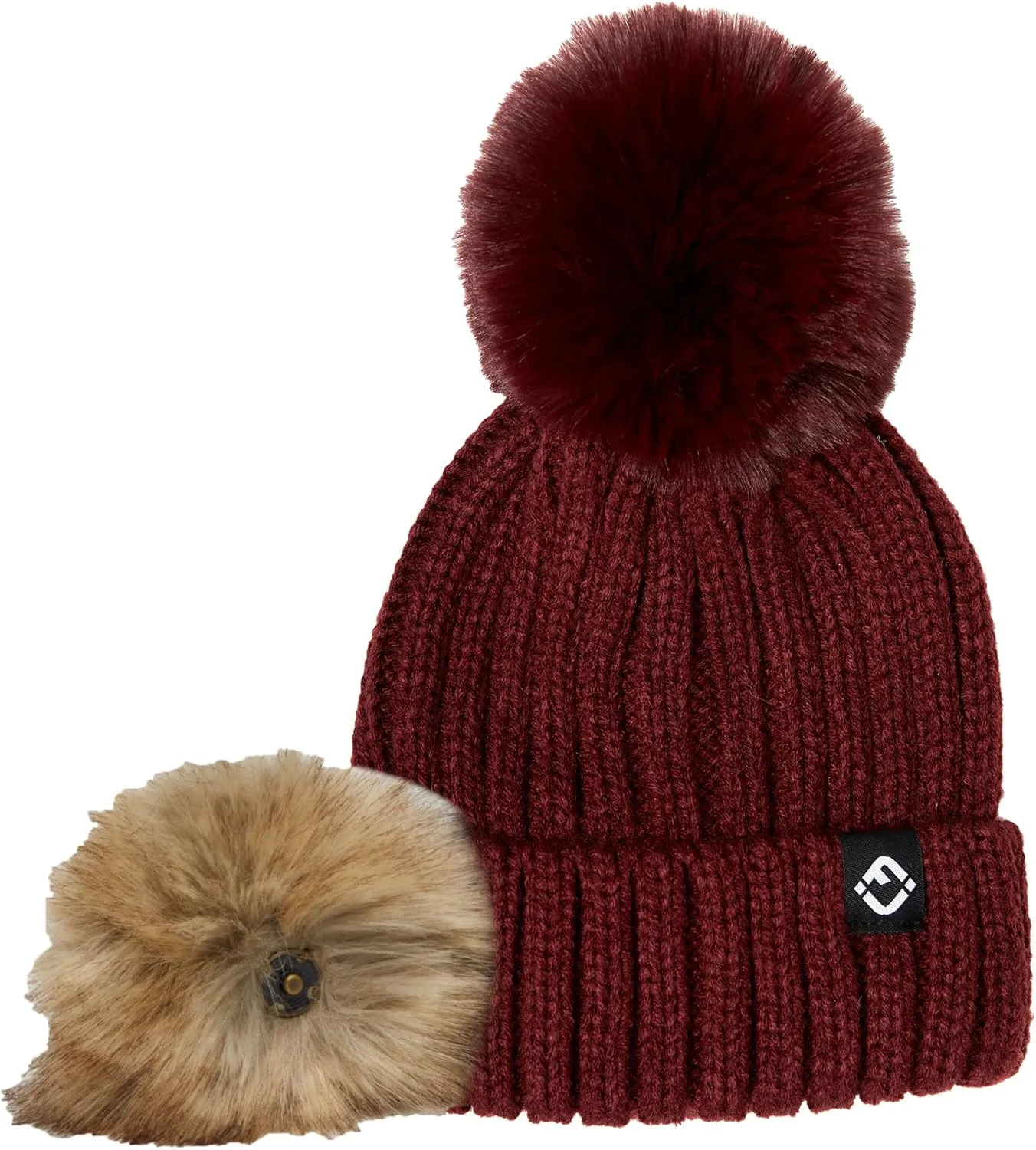 Funky Junque Toddler Winter Hat with Detachable Pom Poms, Warm Knitted Beanie Cap, Stretchy Fit for Girls and Boys Ages 1-6