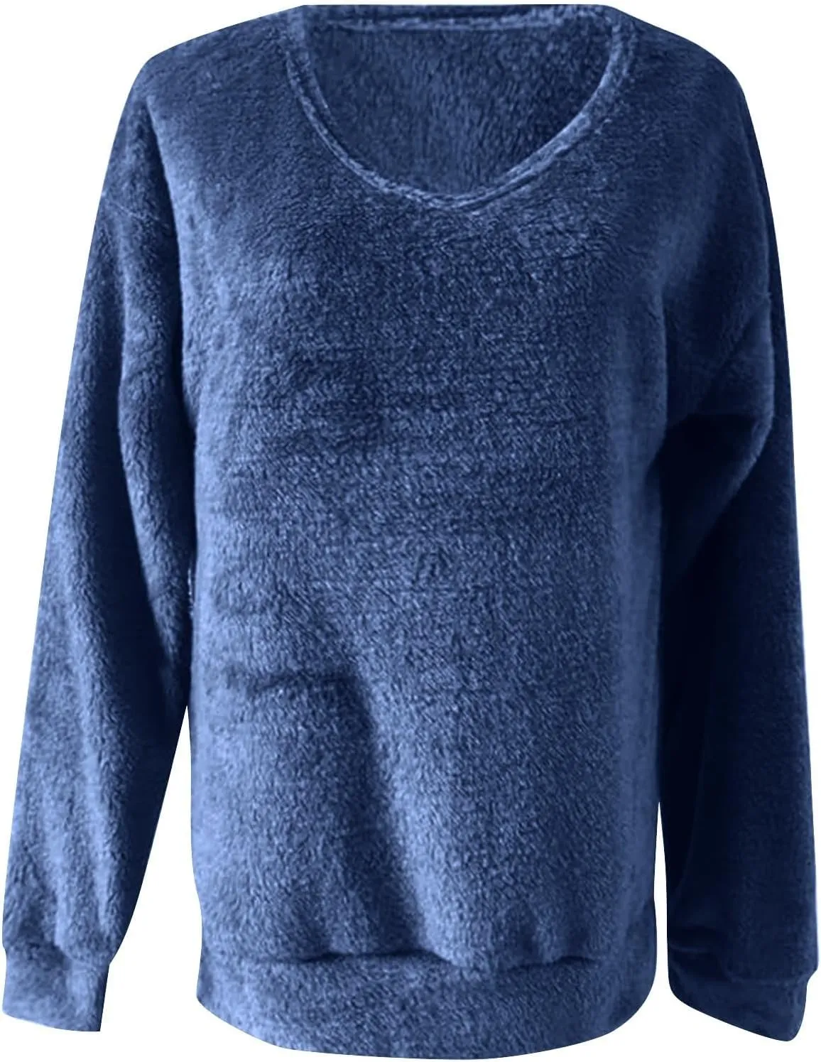 Fuzzy Knit Sweater V Neck Sweaters for Women Long Sleeve Pullover Plain Color Jumper Fall Sweaters for Women