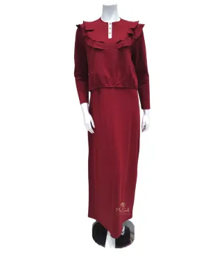 FW21N27B Burgundy V Ruffle Cotton Nursing Nightgown