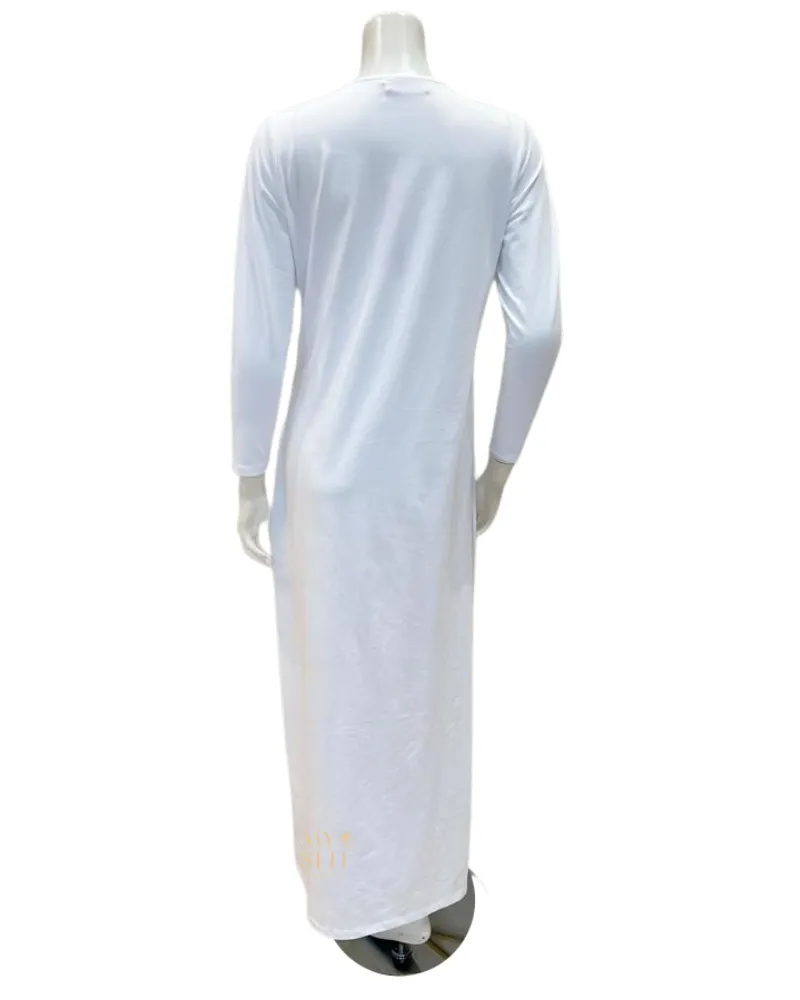 FW23N25A White Multi Combo Foil Abstract Button Down Nightgown
