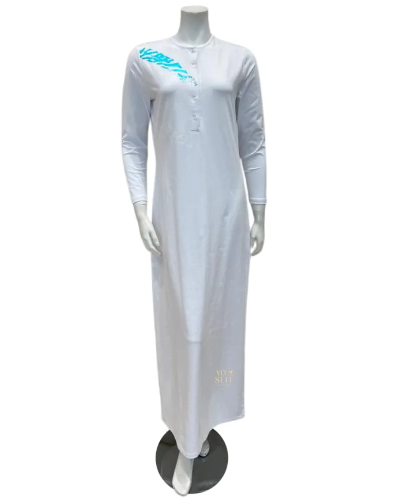 FW23N25A White Multi Combo Foil Abstract Button Down Nightgown