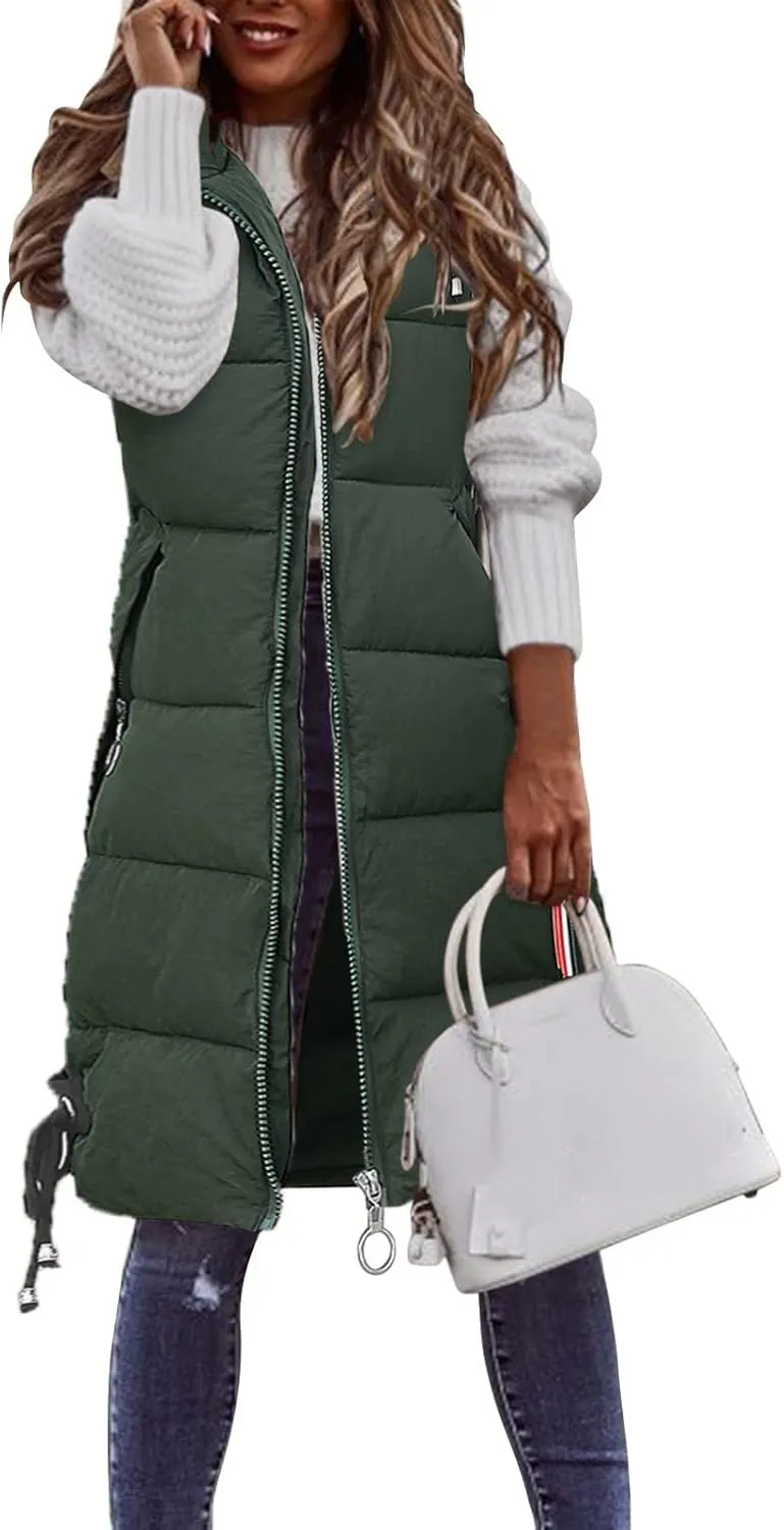 FZVYD Womens Quilted Long Puffer Jackets Hooded Warm Down Coat Winter Lightweight Trendy Slim Fit Outwear with Pockets
