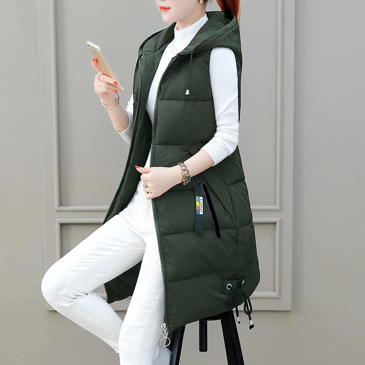 FZVYD Womens Quilted Long Puffer Jackets Hooded Warm Down Coat Winter Lightweight Trendy Slim Fit Outwear with Pockets
