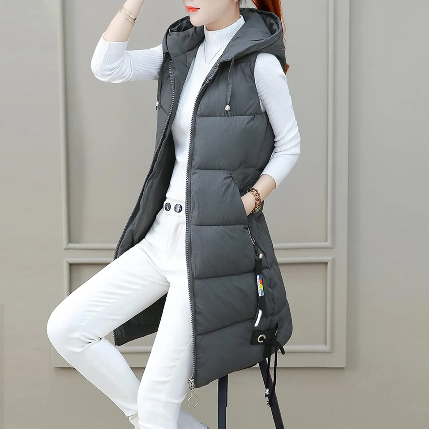FZVYD Womens Quilted Long Puffer Jackets Hooded Warm Down Coat Winter Lightweight Trendy Slim Fit Outwear with Pockets