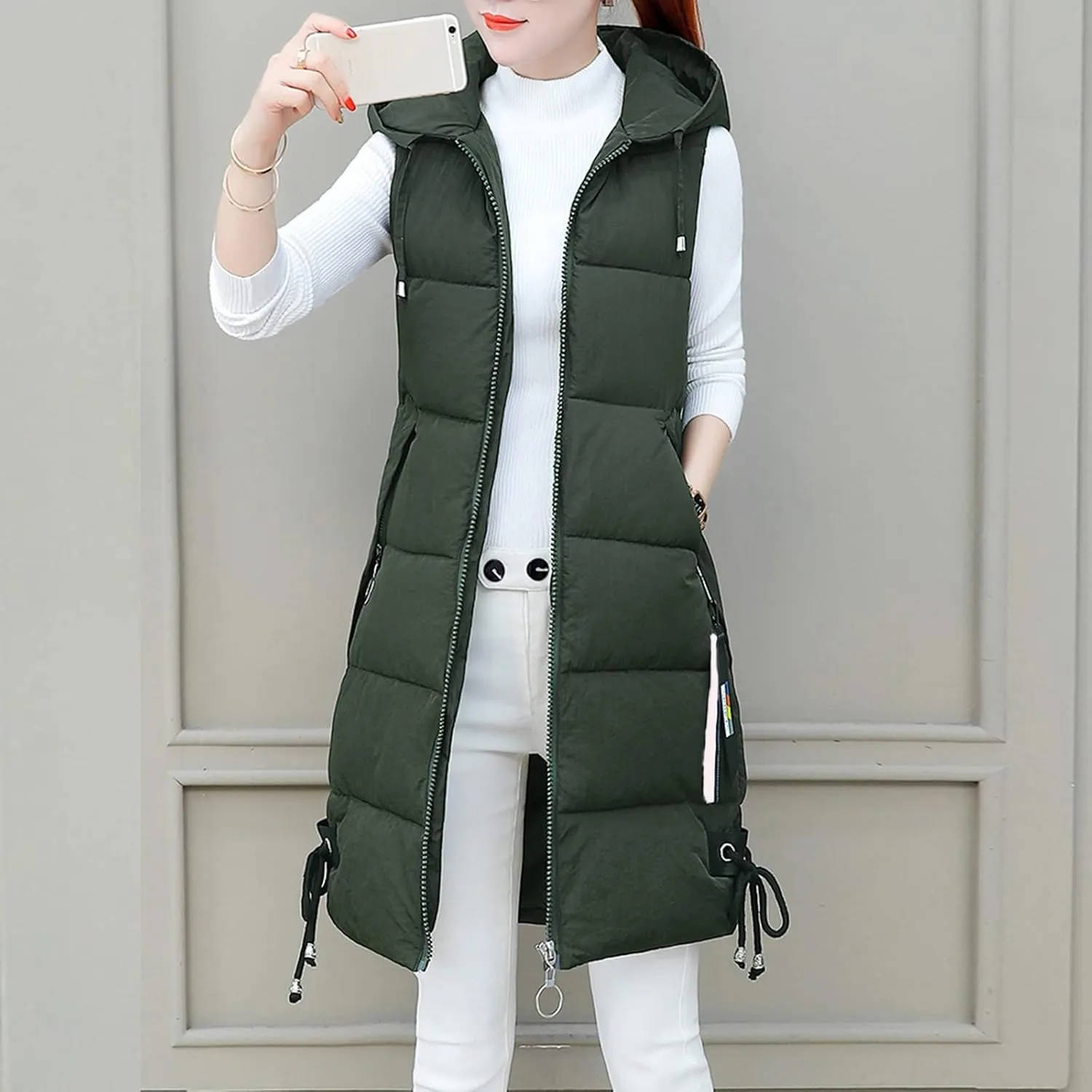 FZVYD Womens Quilted Long Puffer Jackets Hooded Warm Down Coat Winter Lightweight Trendy Slim Fit Outwear with Pockets