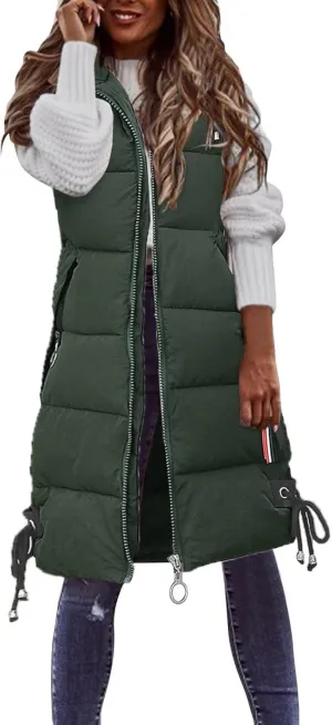 FZVYD Womens Quilted Long Puffer Jackets Hooded Warm Down Coat Winter Lightweight Trendy Slim Fit Outwear with Pockets
