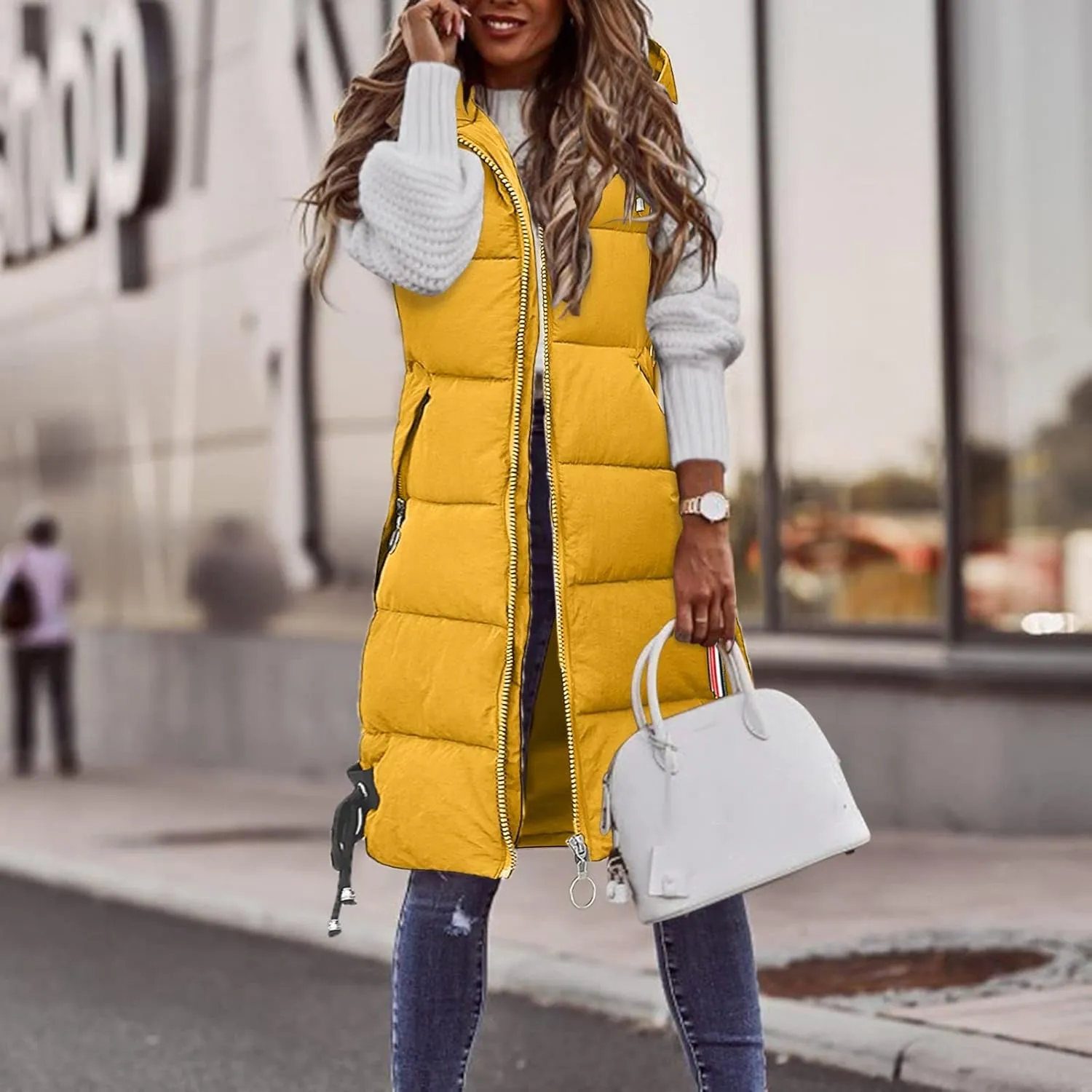 FZVYD Womens Quilted Long Puffer Jackets Hooded Warm Down Coat Winter Lightweight Trendy Slim Fit Outwear with Pockets