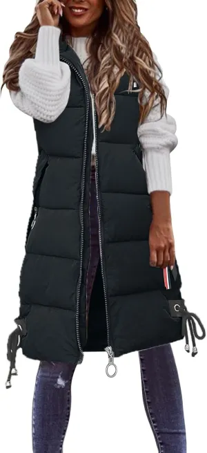 FZVYD Womens Quilted Long Puffer Jackets Hooded Warm Down Coat Winter Lightweight Trendy Slim Fit Outwear with Pockets