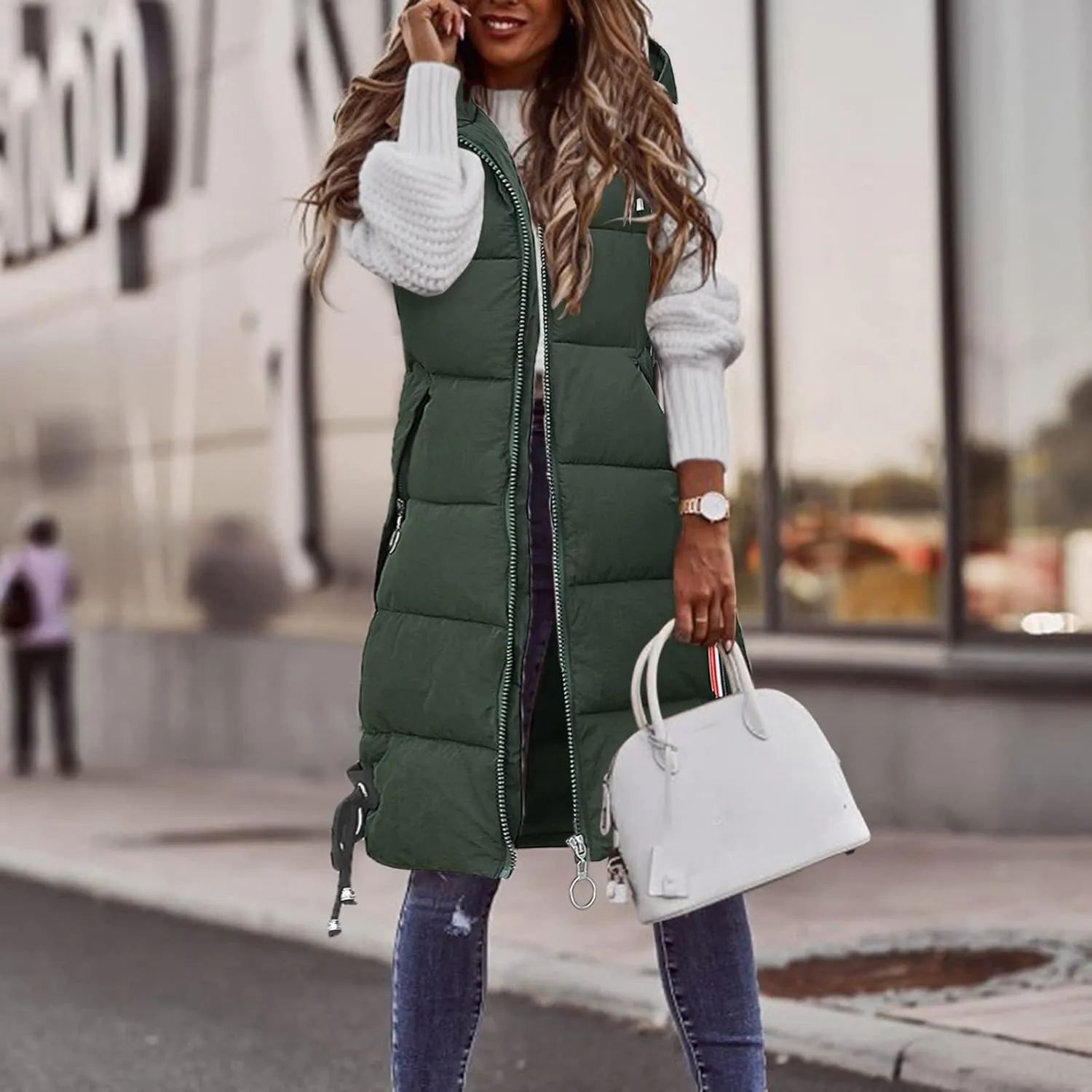 FZVYD Womens Quilted Long Puffer Jackets Hooded Warm Down Coat Winter Lightweight Trendy Slim Fit Outwear with Pockets