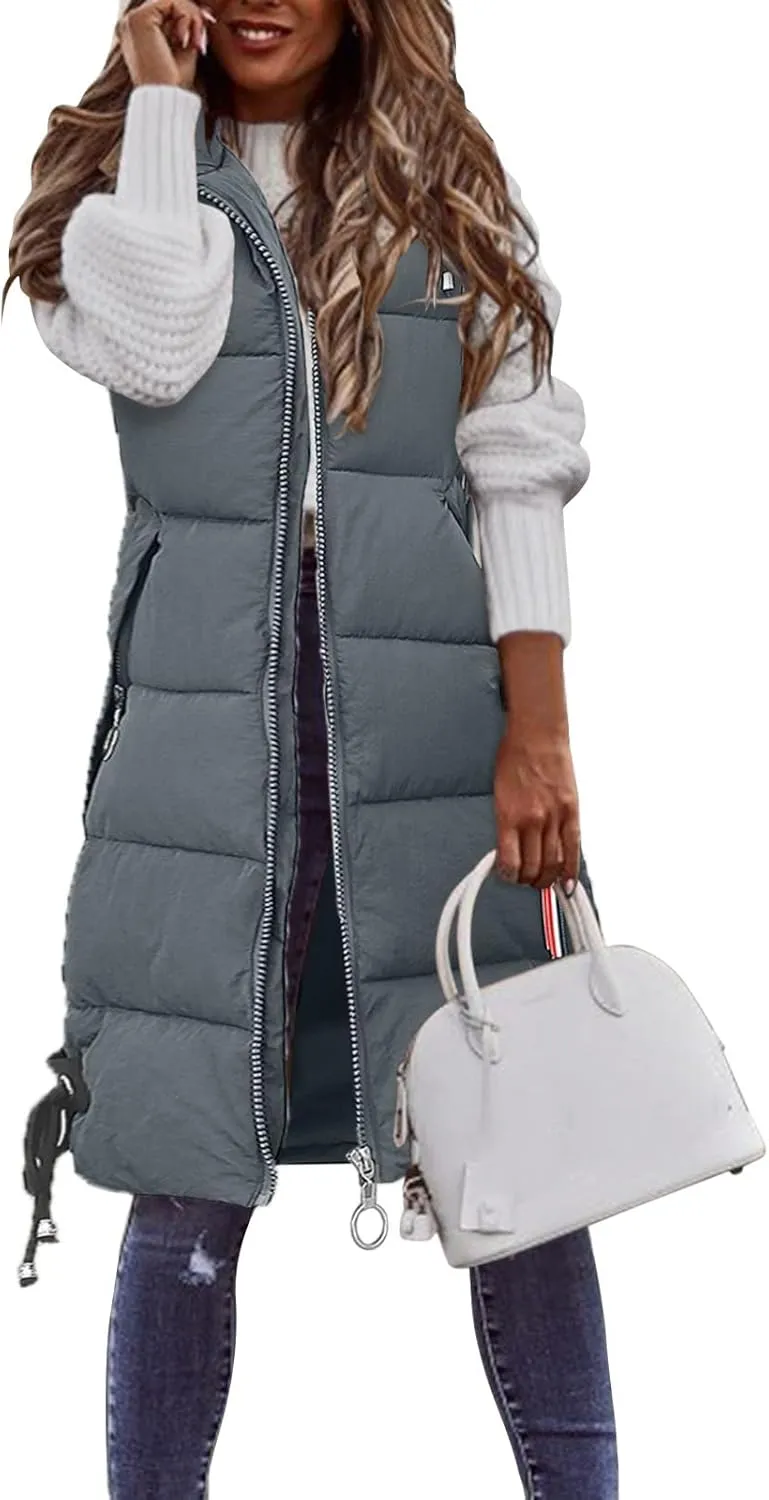 FZVYD Womens Quilted Long Puffer Jackets Hooded Warm Down Coat Winter Lightweight Trendy Slim Fit Outwear with Pockets
