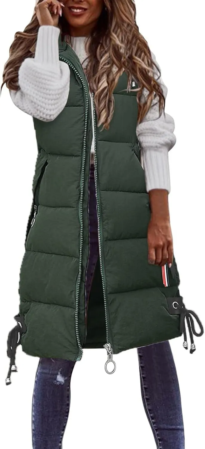FZVYD Womens Quilted Long Puffer Jackets Hooded Warm Down Coat Winter Lightweight Trendy Slim Fit Outwear with Pockets