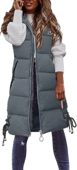 FZVYD Womens Quilted Long Puffer Jackets Hooded Warm Down Coat Winter Lightweight Trendy Slim Fit Outwear with Pockets