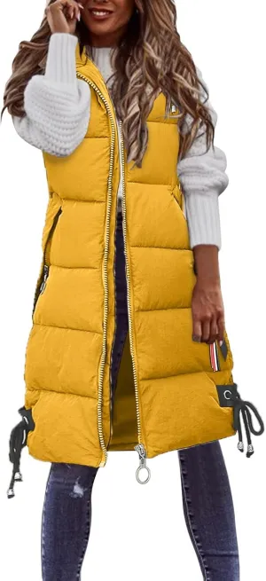 FZVYD Womens Quilted Long Puffer Jackets Hooded Warm Down Coat Winter Lightweight Trendy Slim Fit Outwear with Pockets