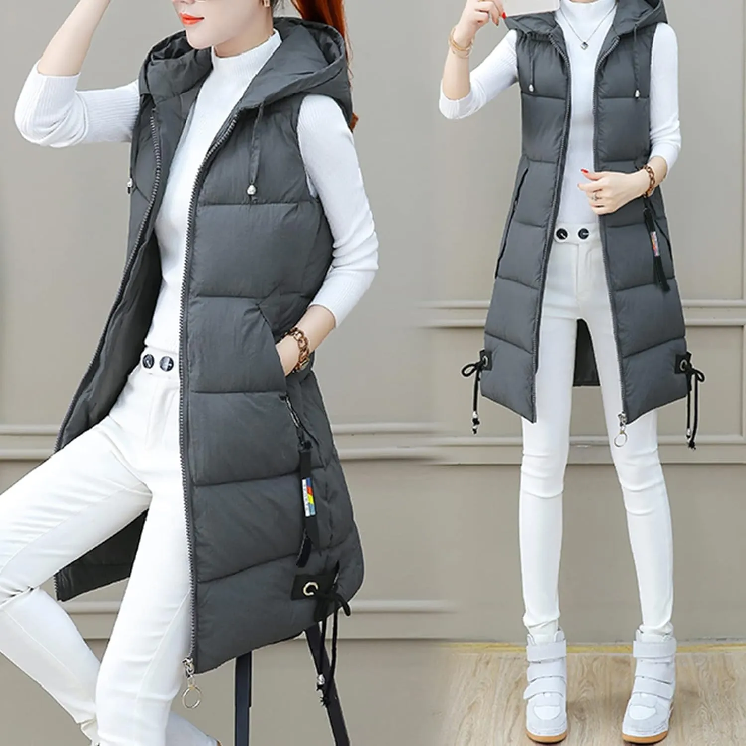 FZVYD Womens Quilted Long Puffer Jackets Hooded Warm Down Coat Winter Lightweight Trendy Slim Fit Outwear with Pockets