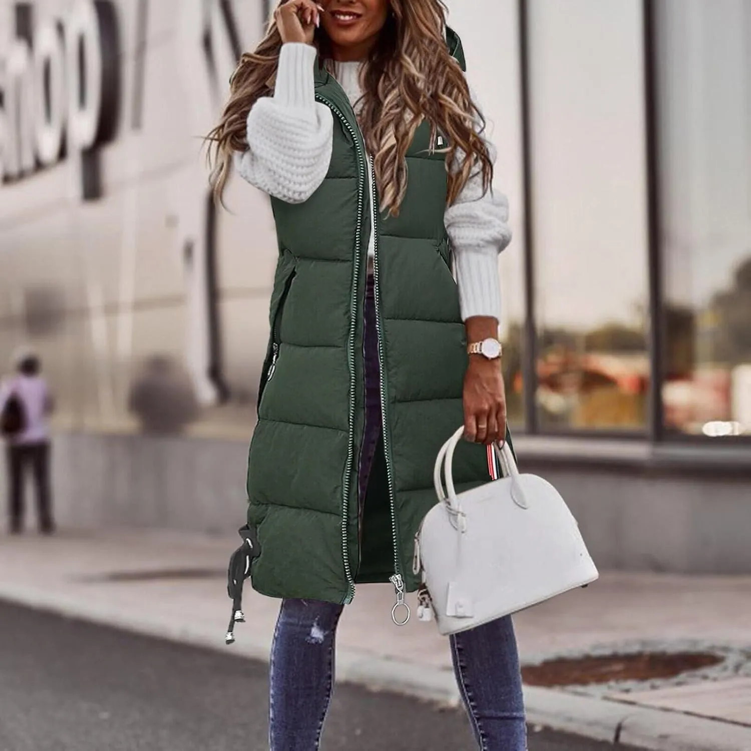 FZVYD Womens Quilted Long Puffer Jackets Hooded Warm Down Coat Winter Lightweight Trendy Slim Fit Outwear with Pockets