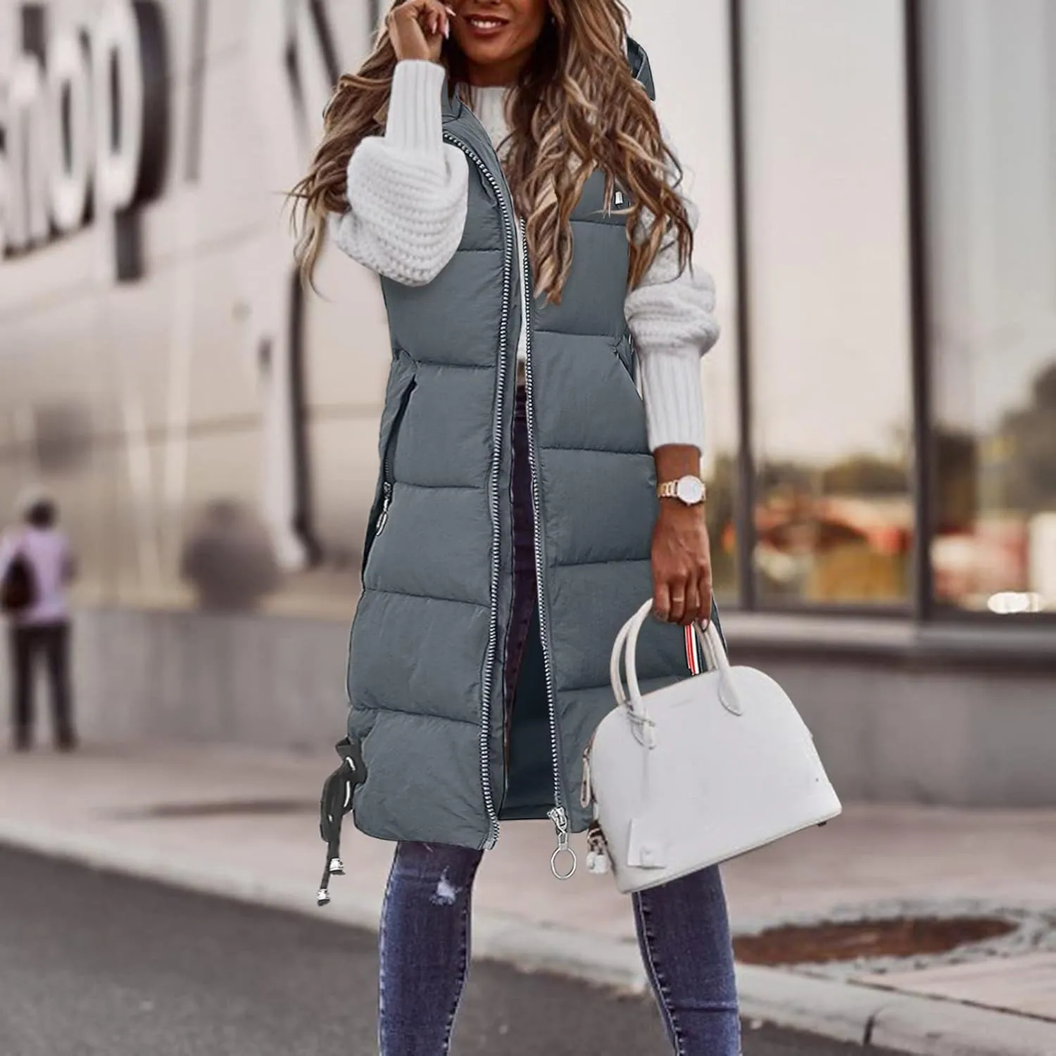 FZVYD Womens Quilted Long Puffer Jackets Hooded Warm Down Coat Winter Lightweight Trendy Slim Fit Outwear with Pockets