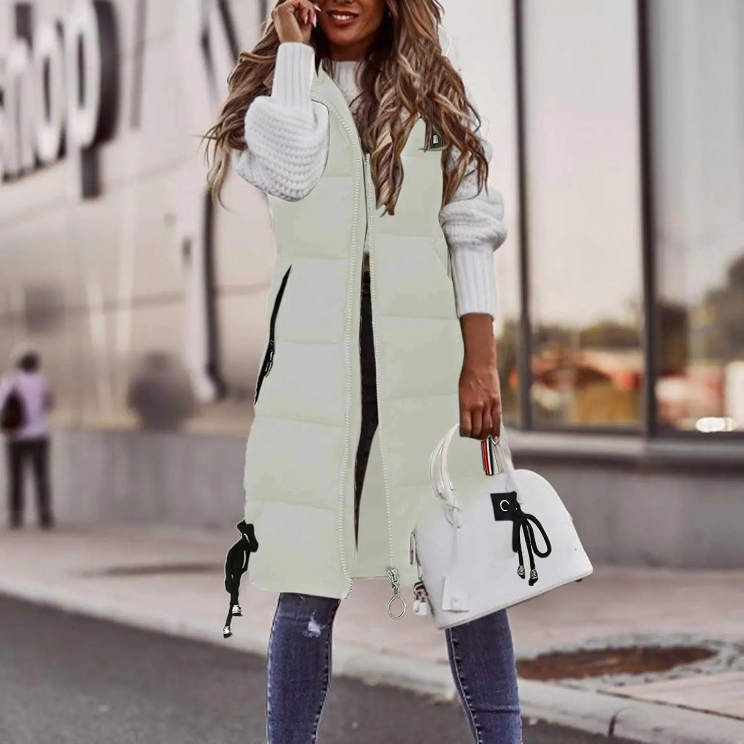 FZVYD Womens Quilted Long Puffer Jackets Hooded Warm Down Coat Winter Lightweight Trendy Slim Fit Outwear with Pockets