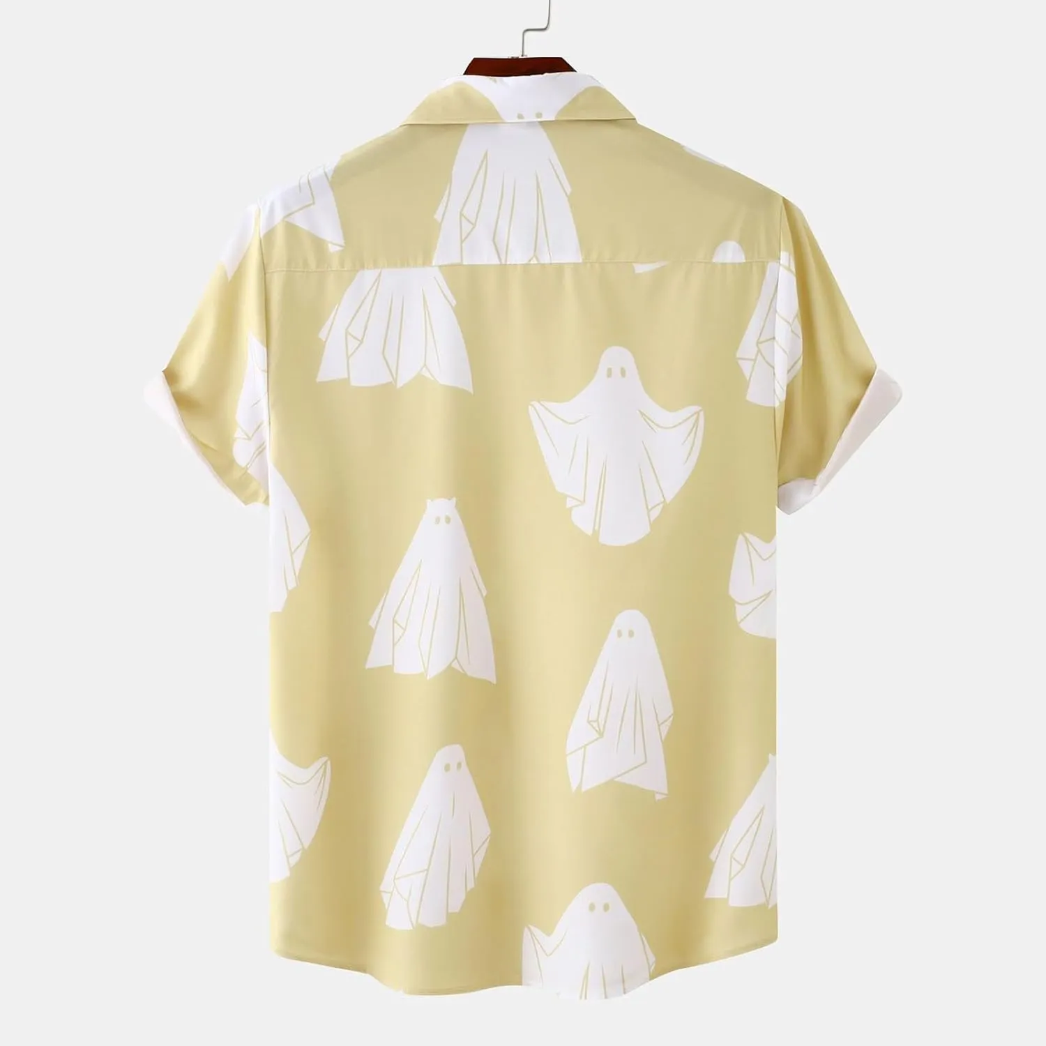 Ghost Printed Halloween Shirts for Men Funny Short Sleeve Button Hawaiian Tees Horror Halloween Costume Party Tops