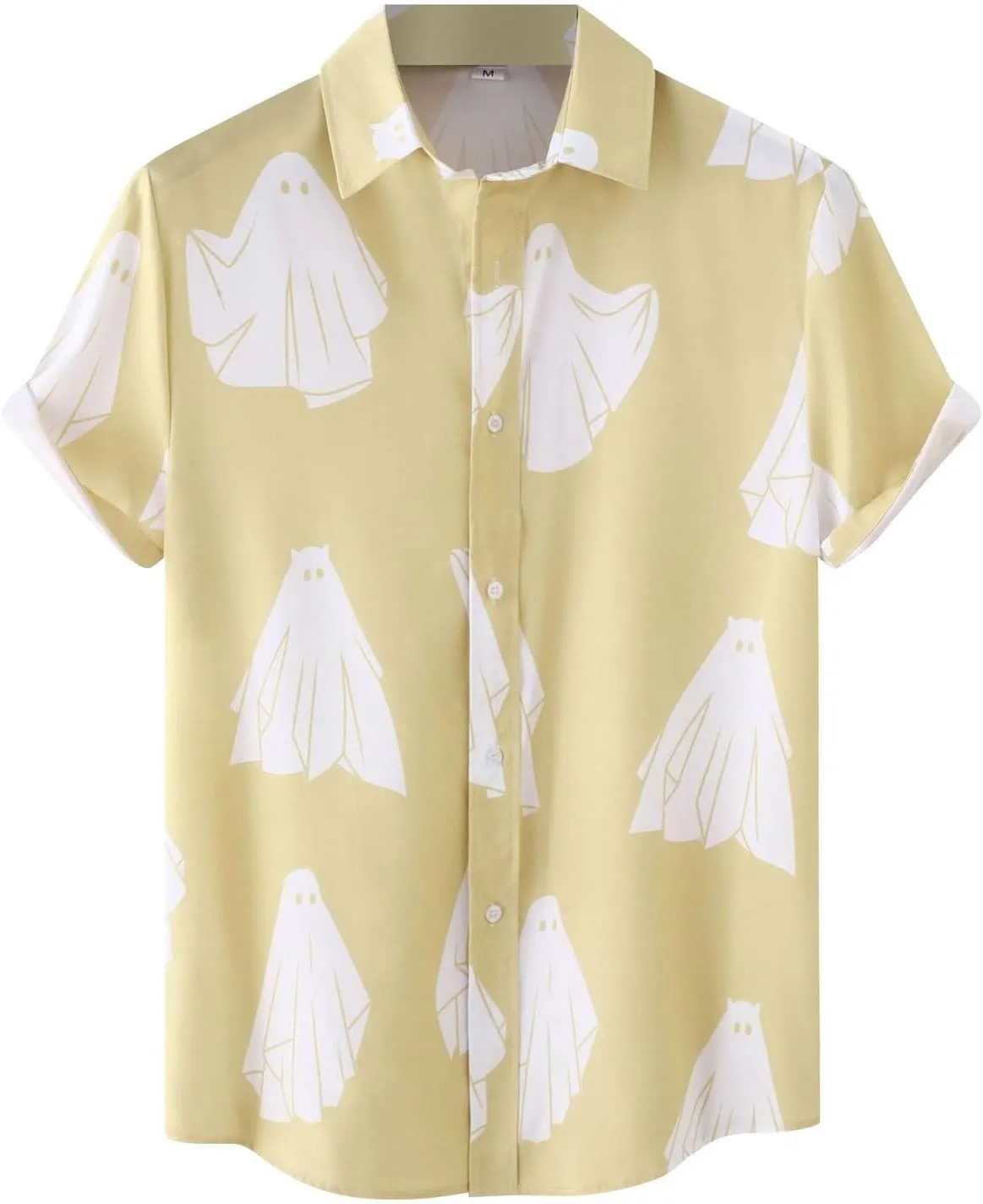 Ghost Printed Halloween Shirts for Men Funny Short Sleeve Button Hawaiian Tees Horror Halloween Costume Party Tops
