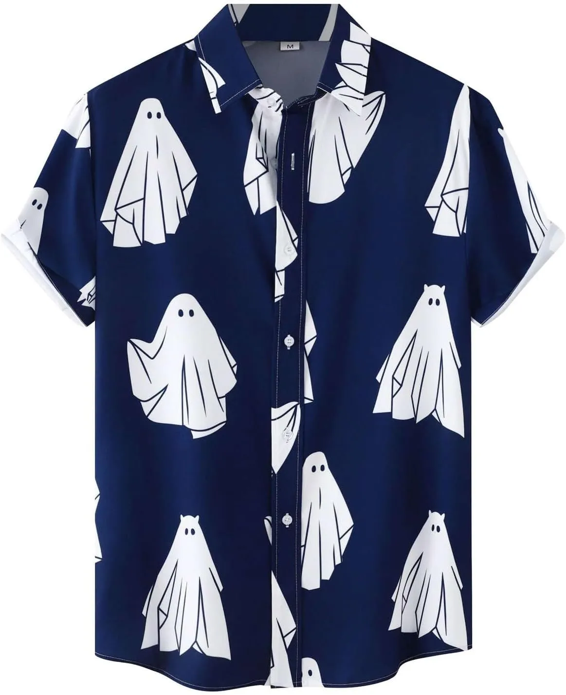 Ghost Printed Halloween Shirts for Men Funny Short Sleeve Button Hawaiian Tees Horror Halloween Costume Party Tops