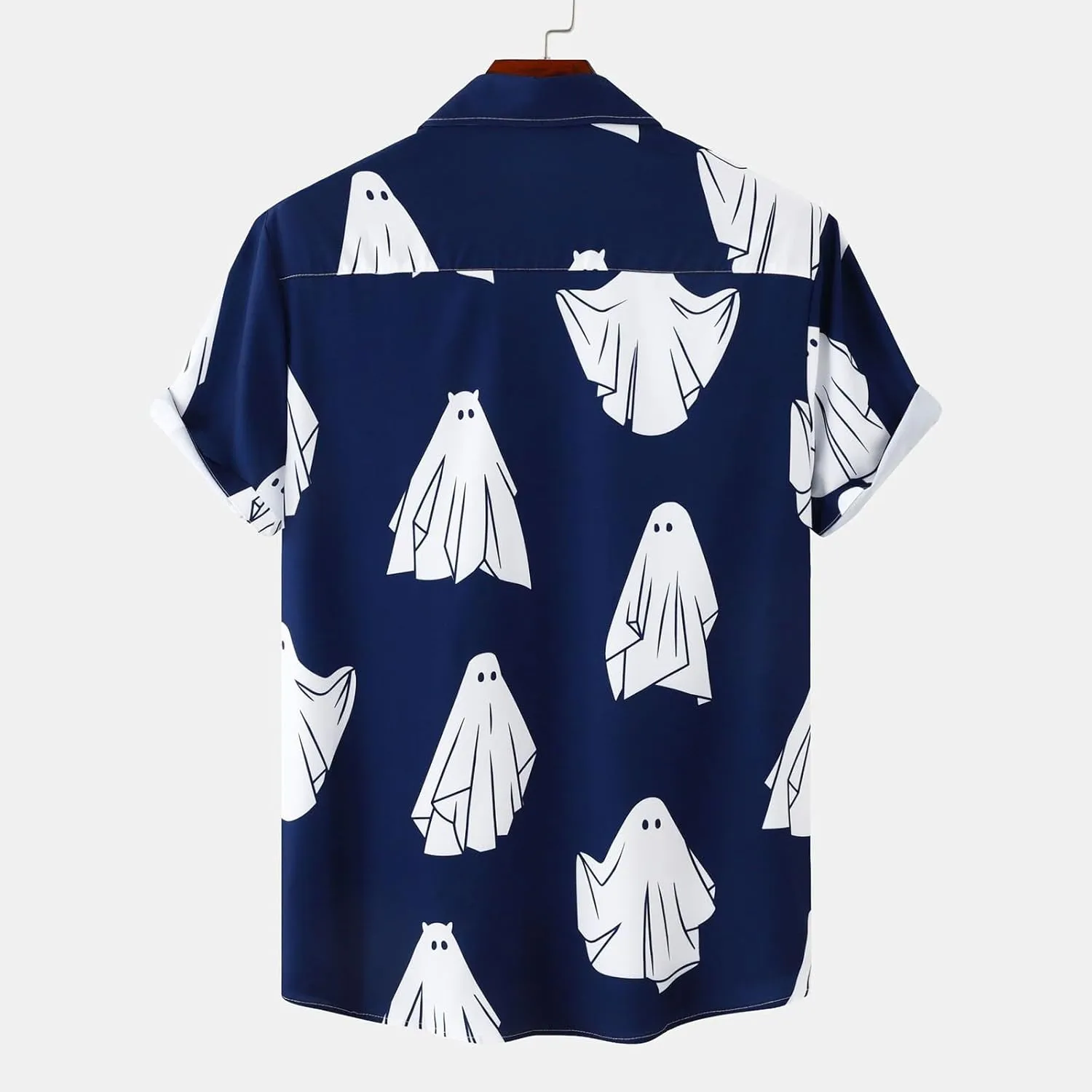 Ghost Printed Halloween Shirts for Men Funny Short Sleeve Button Hawaiian Tees Horror Halloween Costume Party Tops