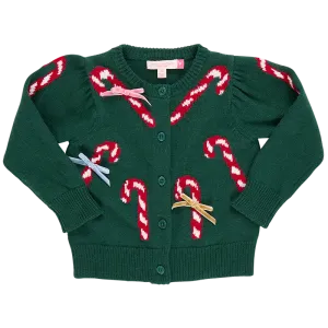 Girls Constance Sweater - Green Candy Cane Bows