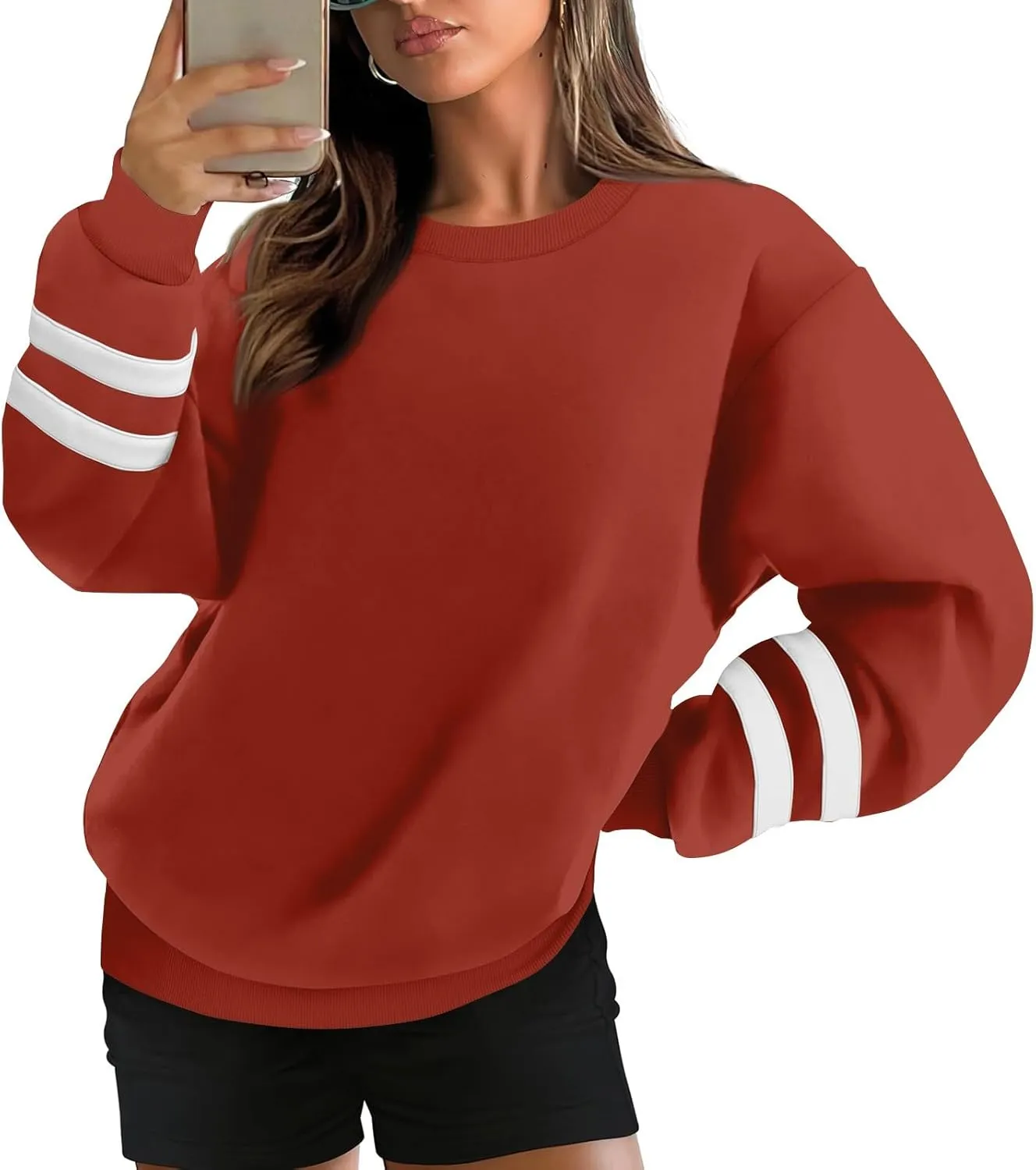 GOFULY Crewneck Sweatshirt For Women Trendy Plus Size Shirts Long Sleeve Oversized Sweatshirts Fall Winter Solid Pullover