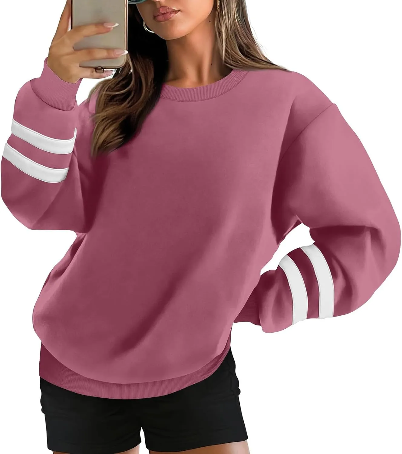 GOFULY Crewneck Sweatshirts Women Plus Size Oversized Fall Winter Pullover Long Sleeve Solid Sweatshirts Casual Shirts