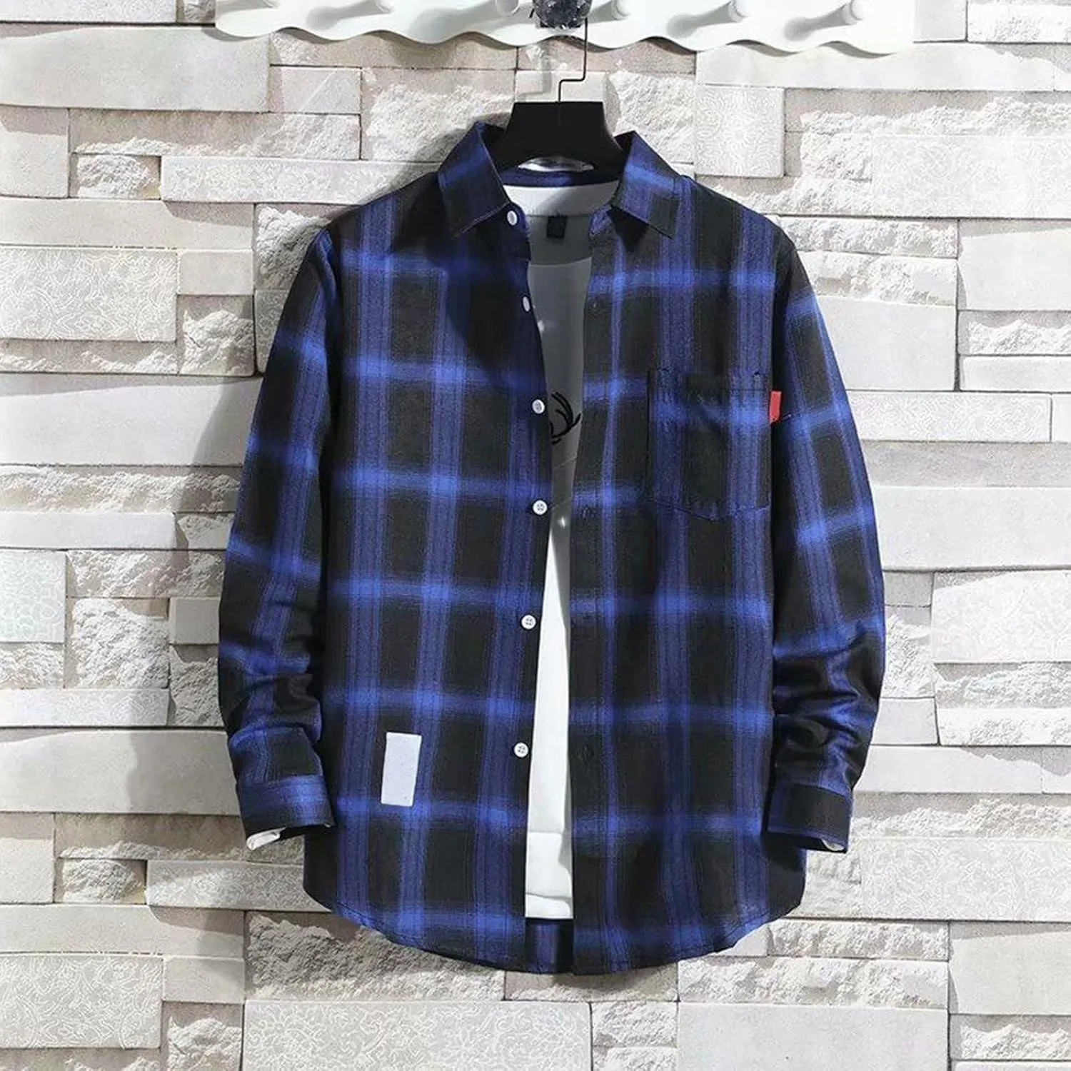 GOFULY Men's T-Shirts Button Up Long Sleeve Casual Shirts Checked Western Shirt Big and Tall Fall Jacket with Pockets