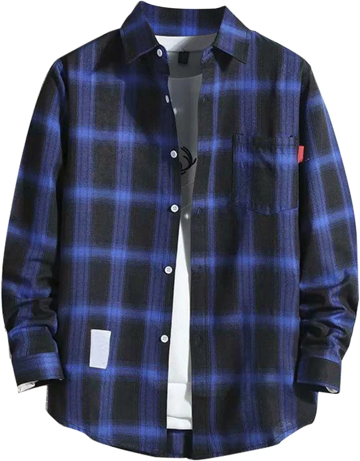 GOFULY Men's T-Shirts Button Up Long Sleeve Casual Shirts Checked Western Shirt Big and Tall Fall Jacket with Pockets