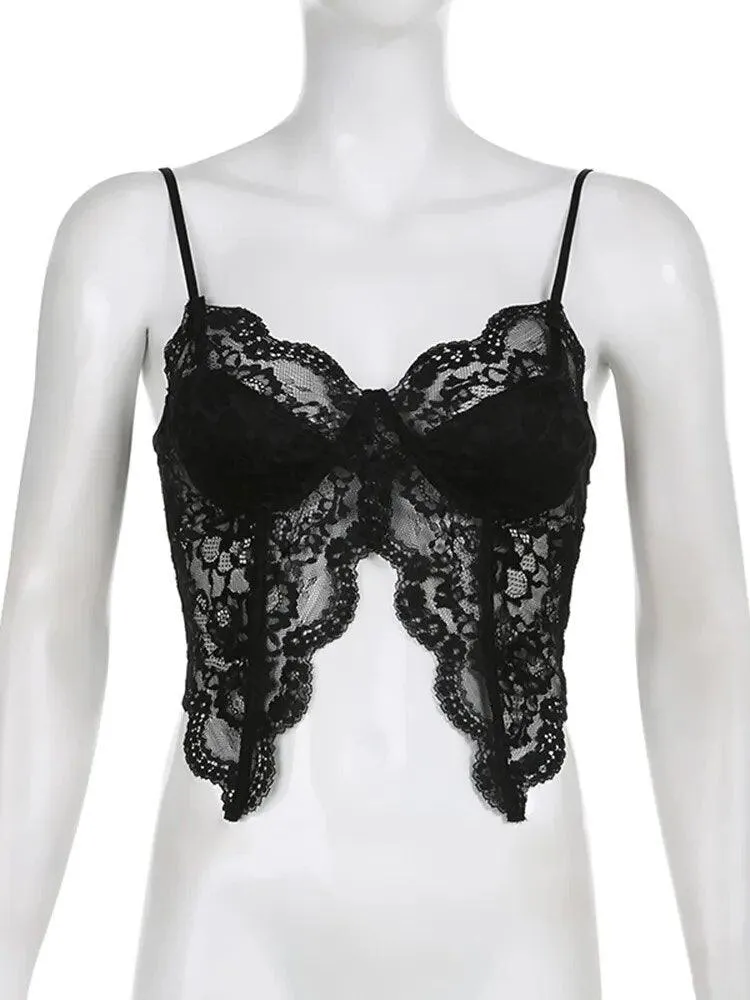Gothic Butterfly Lace Crop Top
