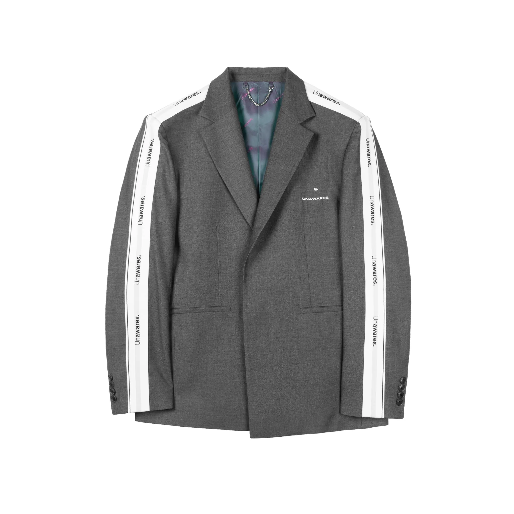 Grey Color Blocking Strap Single Breasted Suit