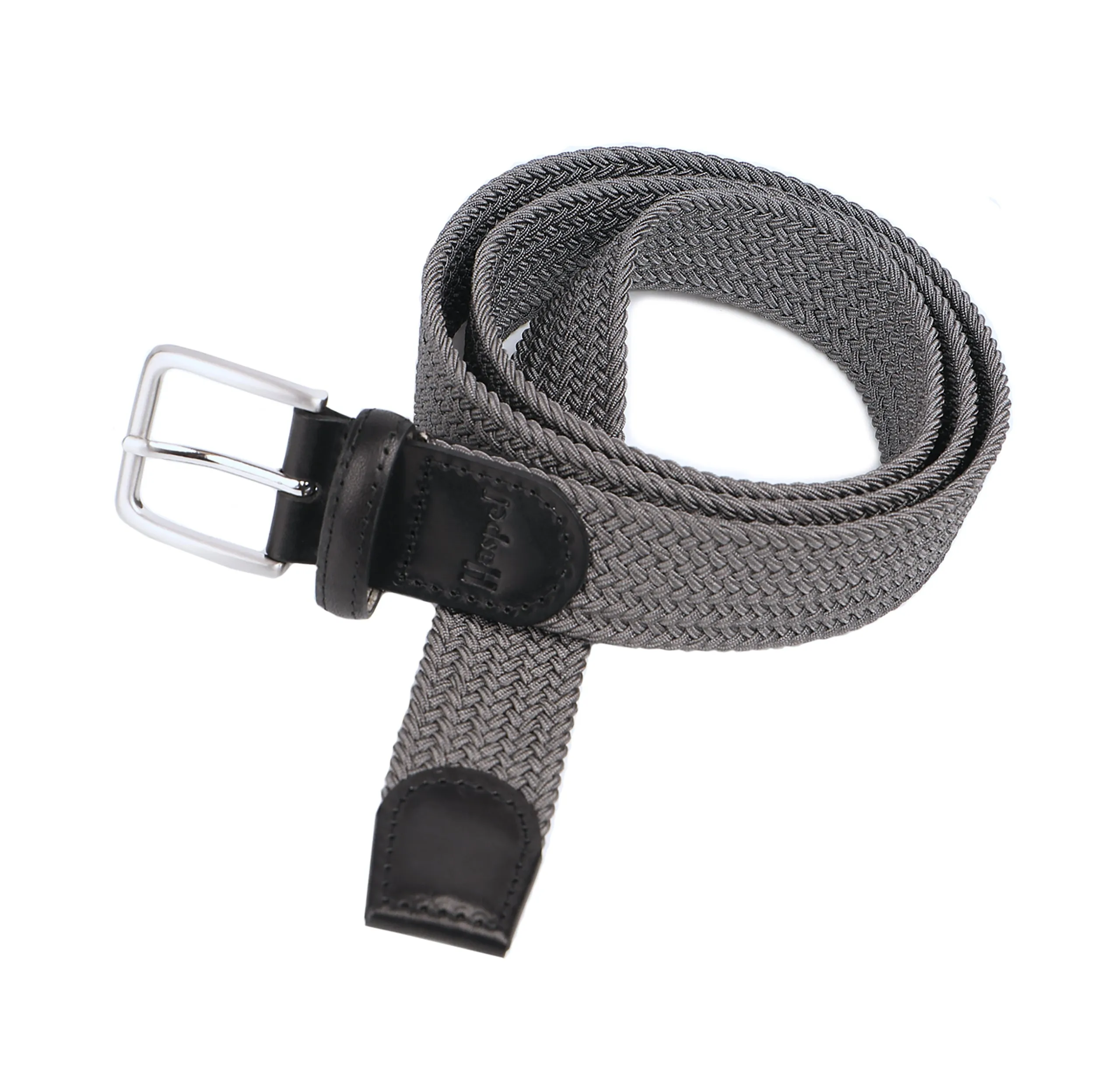 Grey Solid Elastic Braided Belt