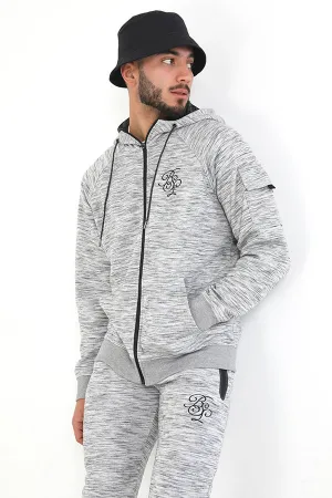 GREY ZIP THROUGH EMBROIDERED HOODED SWEATSHIRT