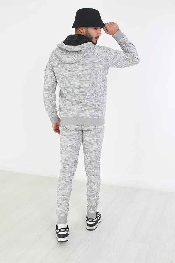 GREY ZIP THROUGH EMBROIDERED HOODED SWEATSHIRT