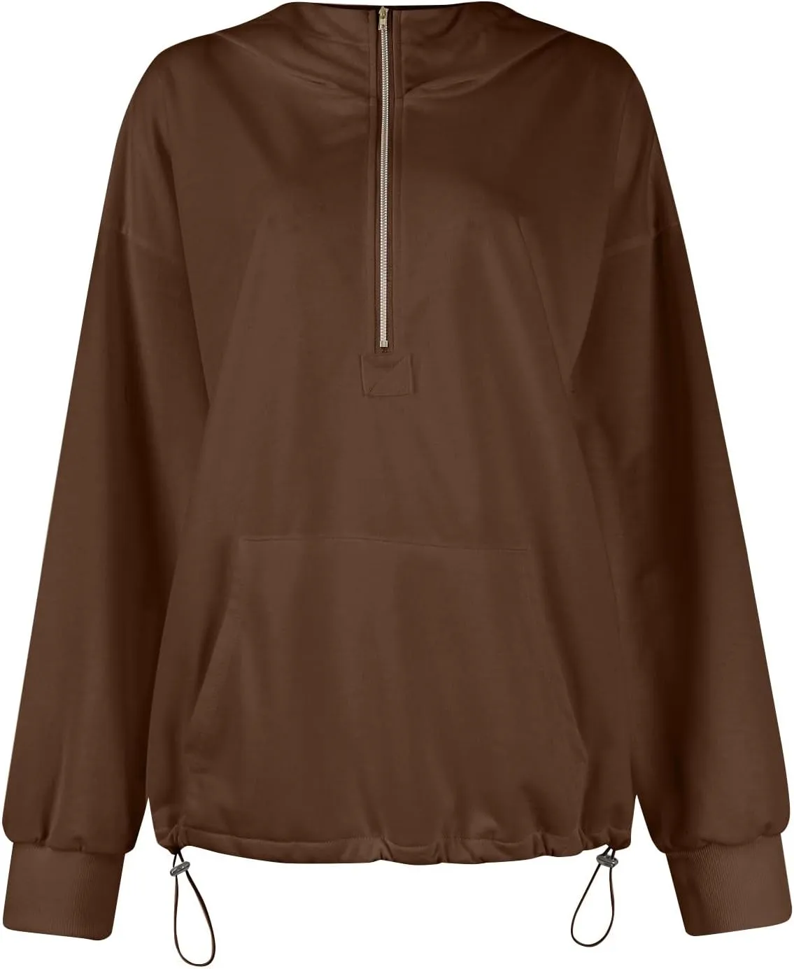 Half Zip Pullover Women Oversized Drawstring Hem Drop Shoulder Cropped Sweatshirt Loose Low Cut Long Sleeve Shirt