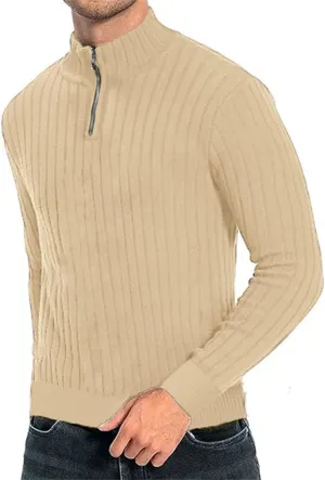 Half Zip Solid Quarter Zipper Sweater Casual Standing Collar Pullover Knitted Standing Collar Pullover Mens