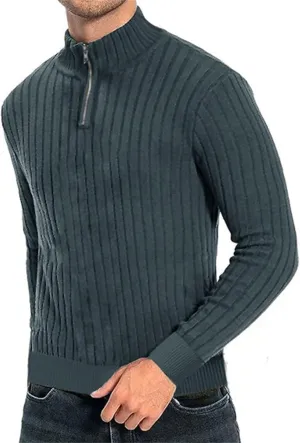 Half Zip Solid Quarter Zipper Sweater Casual Standing Collar Pullover Knitted Standing Collar Pullover Mens