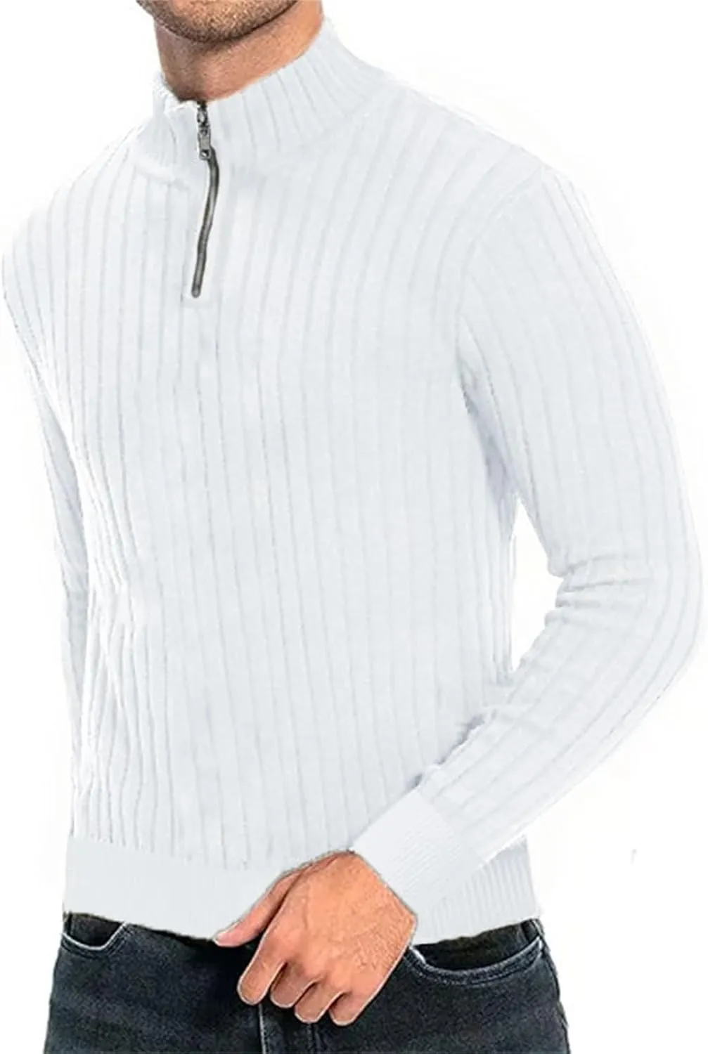 Half Zip Solid Quarter Zipper Sweater Casual Standing Collar Pullover Knitted Standing Collar Pullover Mens