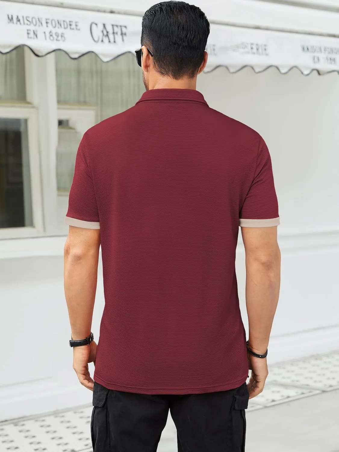Hardaddy Men's Color Block Short Sleeve Polo Shirts Dry Fit Wrinkle Free Casual Lightweight Collared T-Shirts