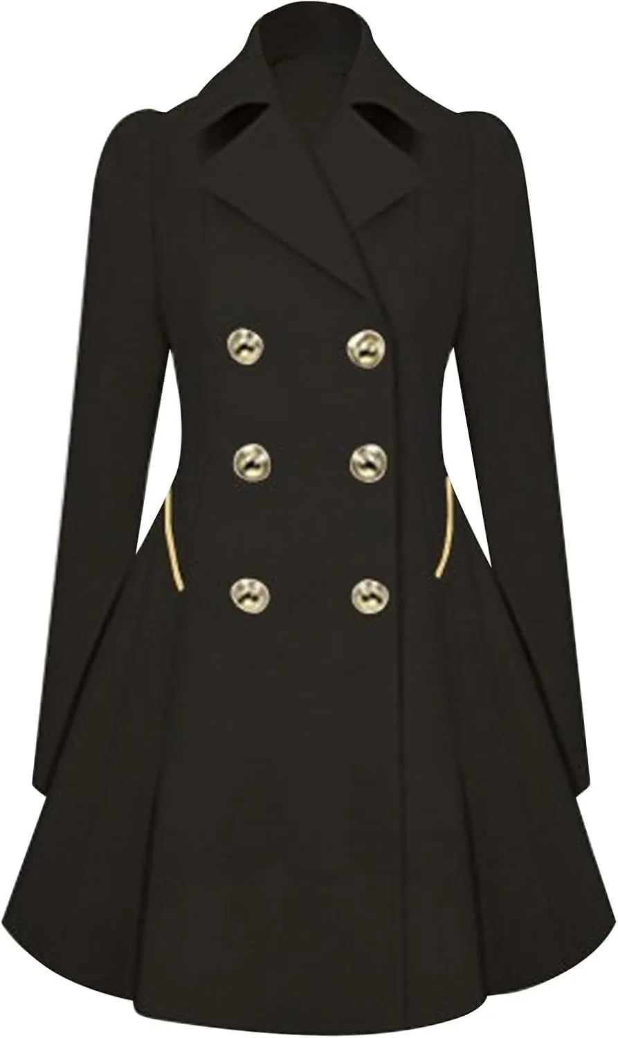 Hasta Women's Swing Coats Lapel Pleated Hem Slim Fit Skirt Pea Coat Plus Size Double-Breasted Trench Coats Overcoat Jacket