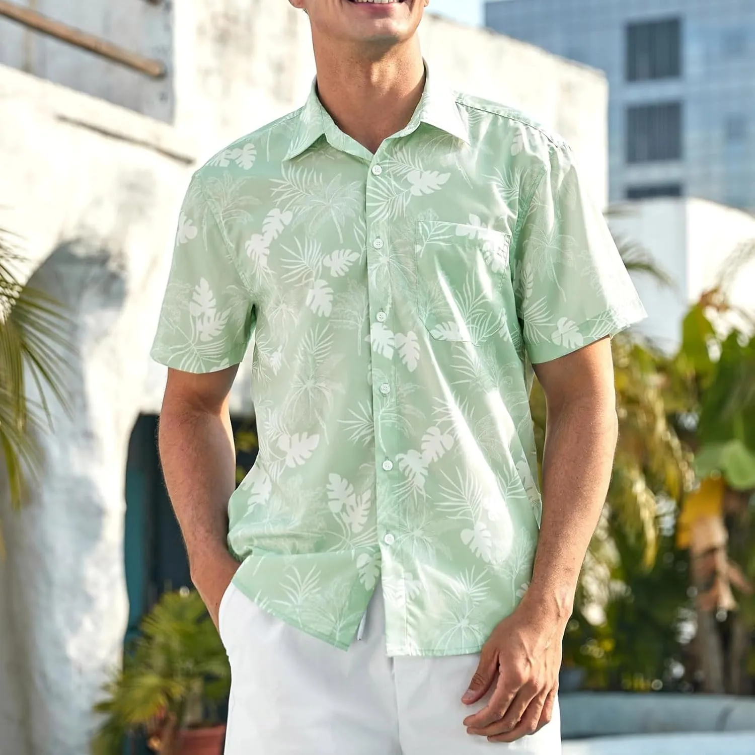 Hawaiian Floral T-Shirt for Men Button Down Beach Vacation Travel Tropical Shirt Collared Printed Summer Outfits Tops