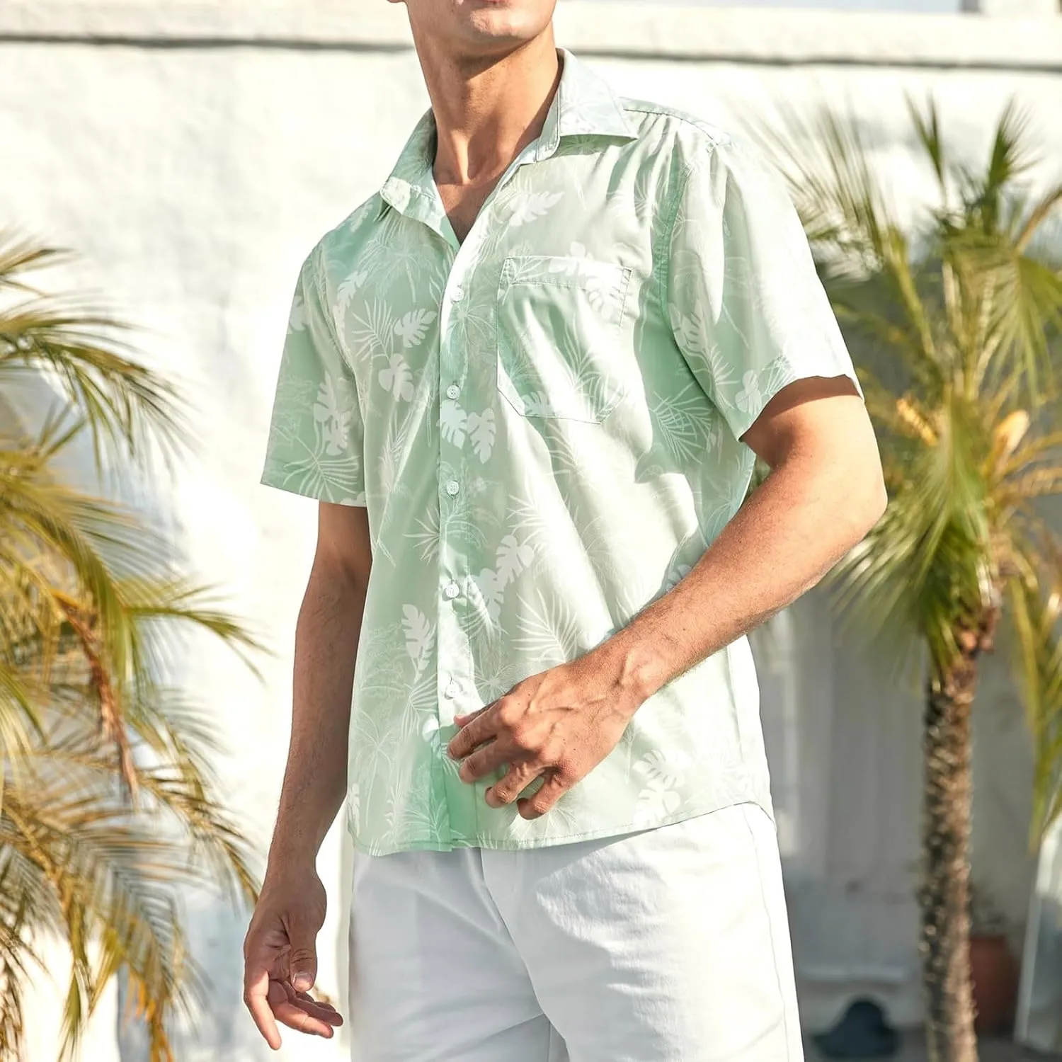 Hawaiian Floral T-Shirt for Men Button Down Beach Vacation Travel Tropical Shirt Collared Printed Summer Outfits Tops