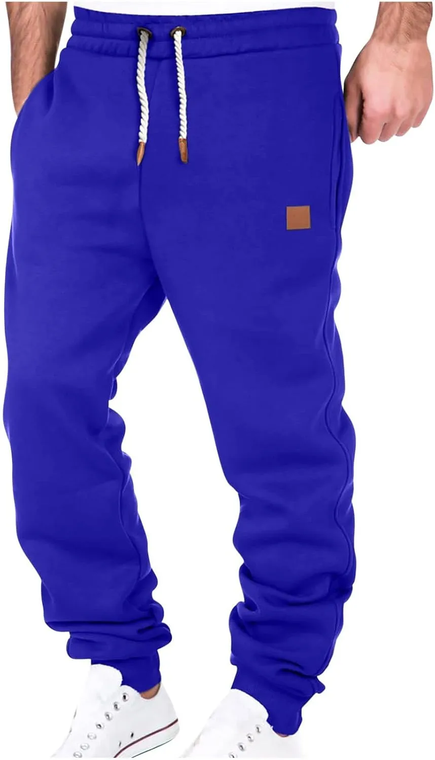 Heavyweight Cotton Cargo Sweatpants for Men Baggy Elastic Waist Drawstring Workout Jogger Pant Pockets Casual Trouser