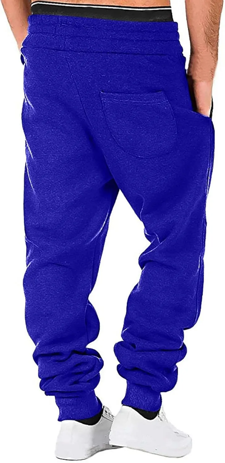 Heavyweight Cotton Cargo Sweatpants for Men Baggy Elastic Waist Drawstring Workout Jogger Pant Pockets Casual Trouser