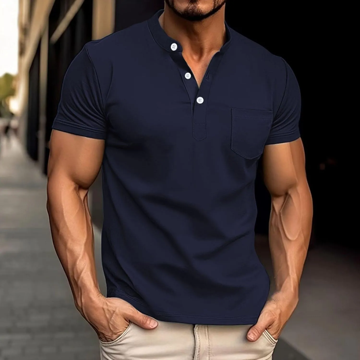 Henley Shirts for Men Short Sleeve Casual Slim Fit Button Up Tees Comfy Basic Cotton T-Shirts Summer Lightweight Tops