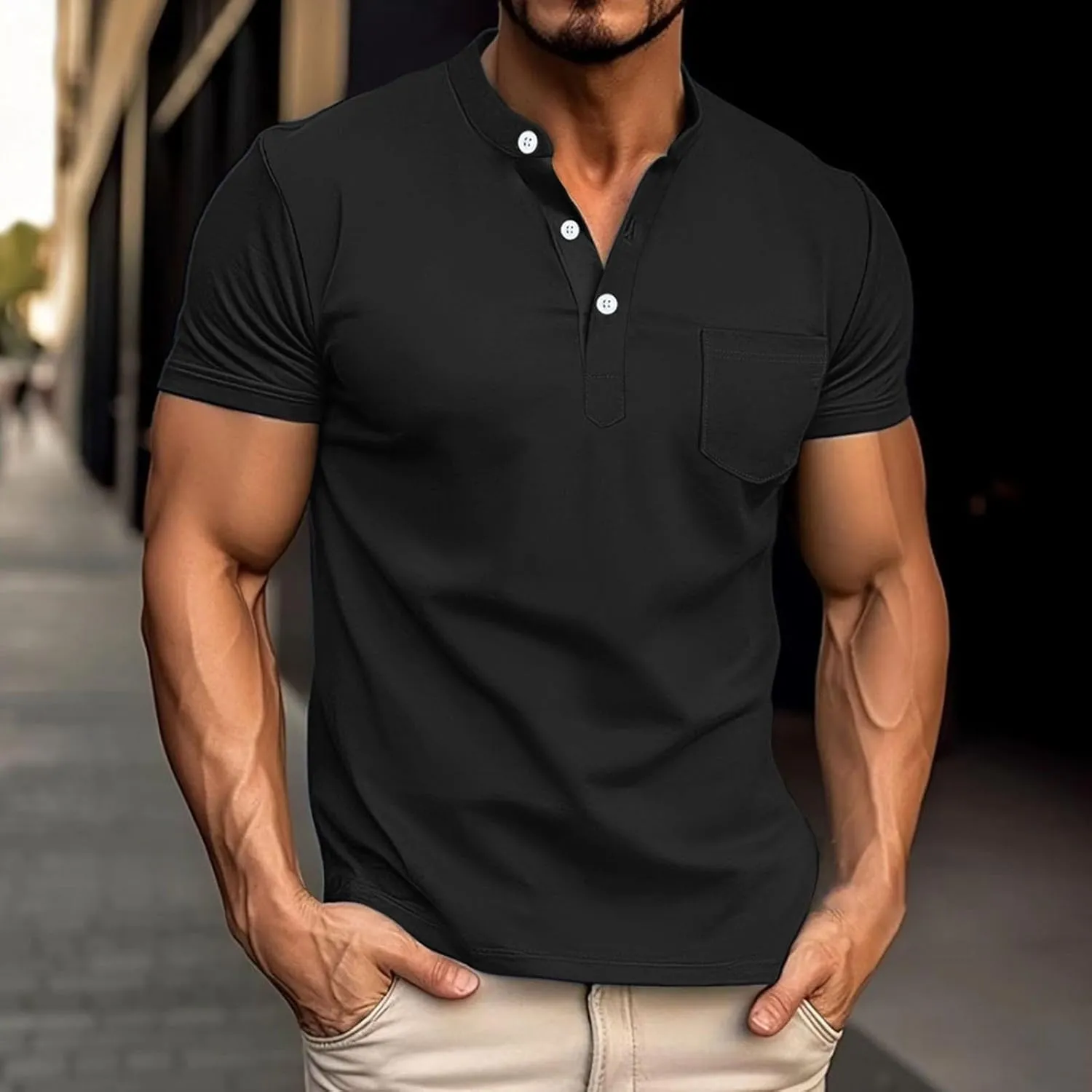 Henley Shirts for Men Short Sleeve Casual Slim Fit Button Up Tees Comfy Basic Cotton T-Shirts Summer Lightweight Tops