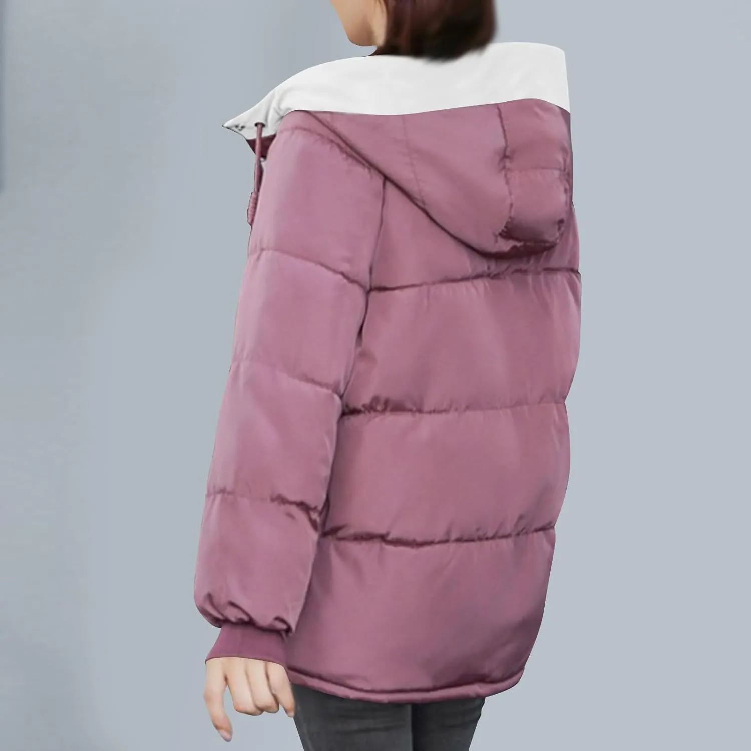 HGps8w Women's Winter Quilted Coats Colorblock Warm Hooded Puffer Jackets Long Sleeve Padded Down Lightweight Outerwear