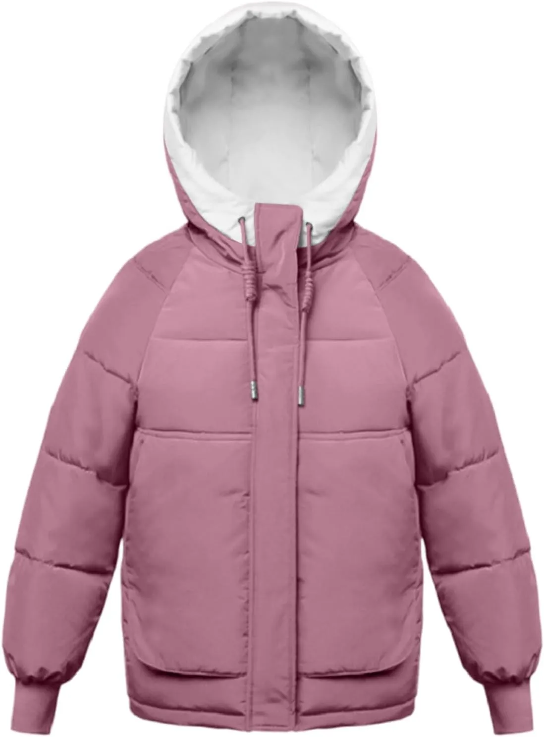 HGps8w Women's Winter Quilted Coats Colorblock Warm Hooded Puffer Jackets Long Sleeve Padded Down Lightweight Outerwear