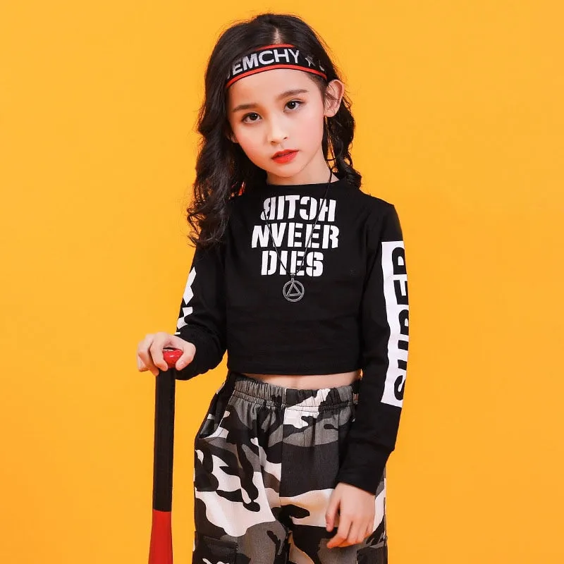 #HH450 Hip Hop Jazz Costumes -Crop Shirt -Camouflage Casual Pants